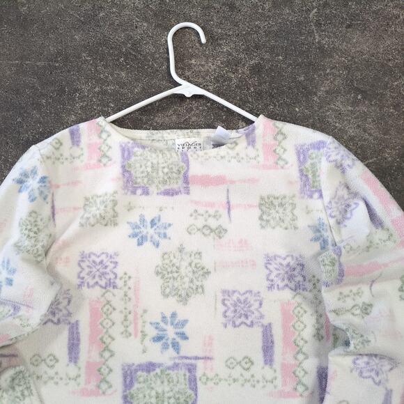 Liz Claiborne Fleece Sweater Womens PM Petite White Cottage Villager Sport - Picture 2 of 8